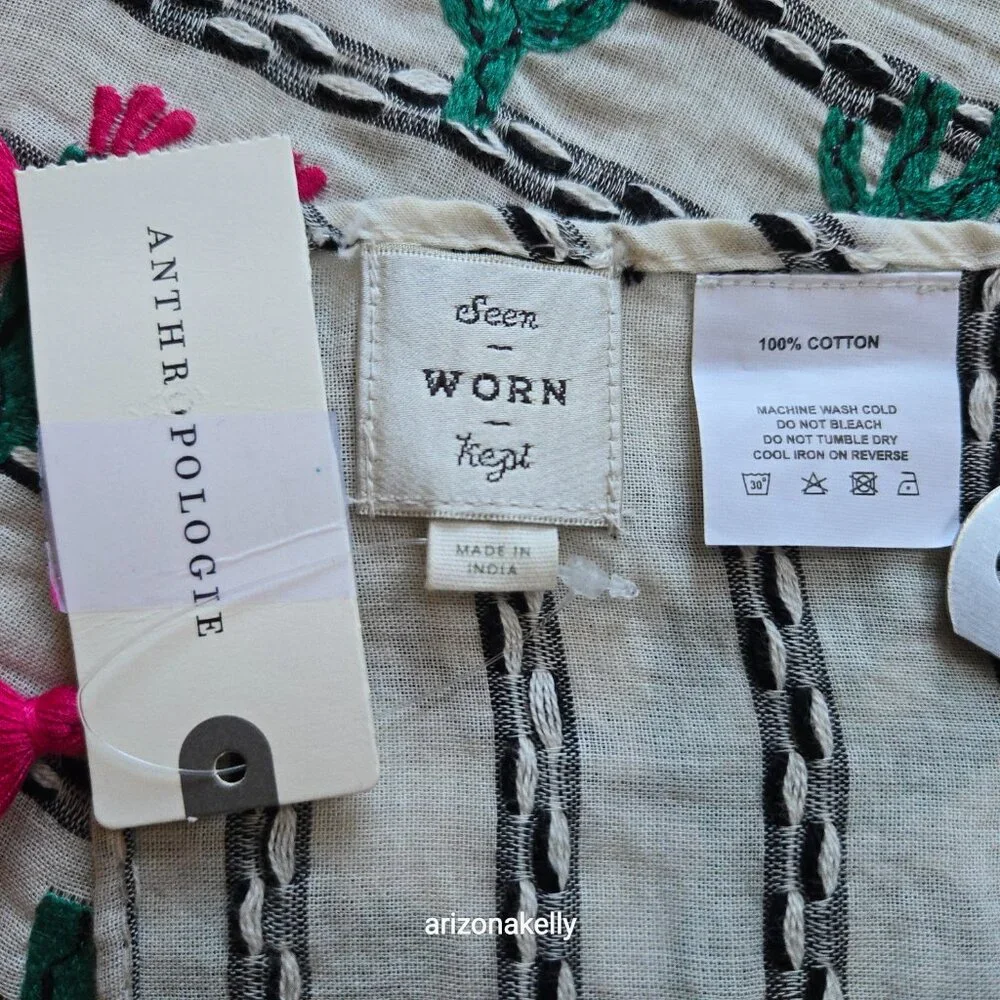 NWT RARE Anthropologie Embroidered Cactus Scarf